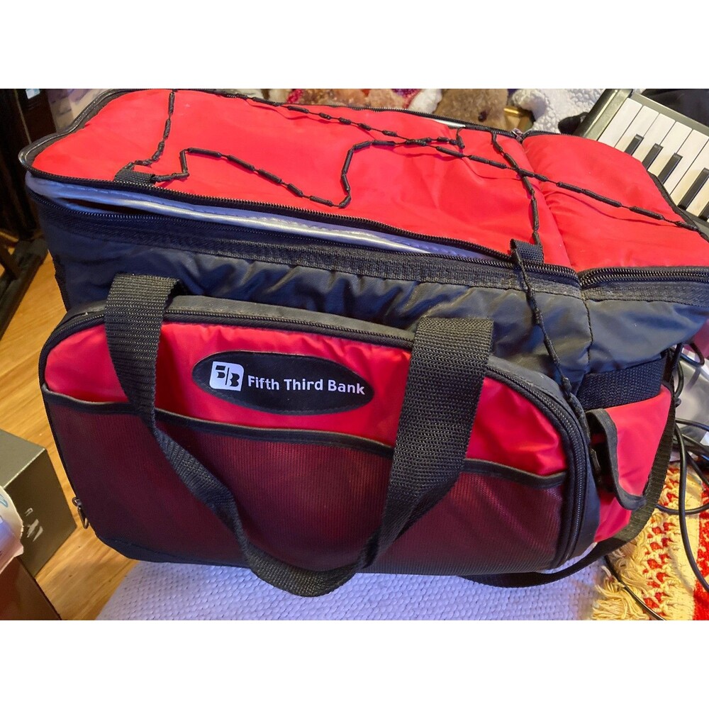 Fifth Third Bank RARE PROMO Insulated Full Zip Cooler Bag Red Black Strap